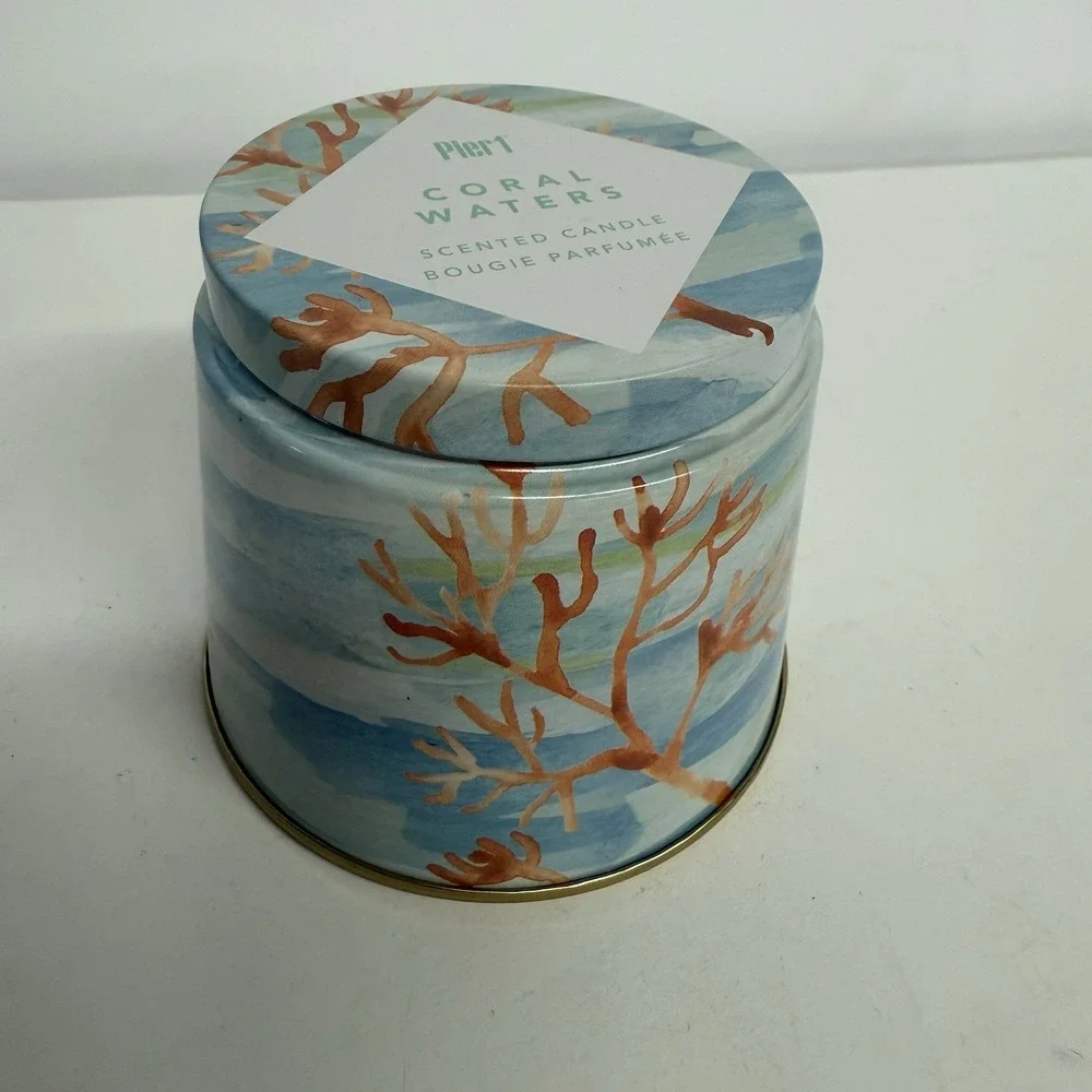 Pier 1 Imports Coral Waters Scented Candle 6.8‎ oz Tin Jar Sea Life Decor NWT